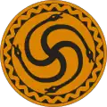A solar symbol compossed of grass snakes used by the Lithuanian Romuva