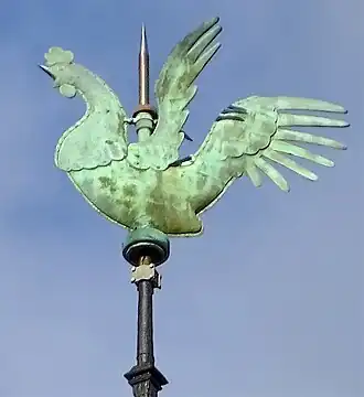 The cockerel reliquary at the top of the flèche. It was found lightly damaged in the rubble after the 2019 fire.