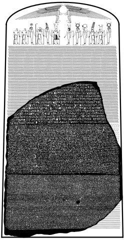 The Rosetta Stone with the missing upper and lower portions outlined