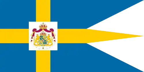 Royal standard of Sweden with the greater coat of arms, used by the king and queen