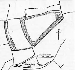 Plan drawing with shading showing the position of earthworks.