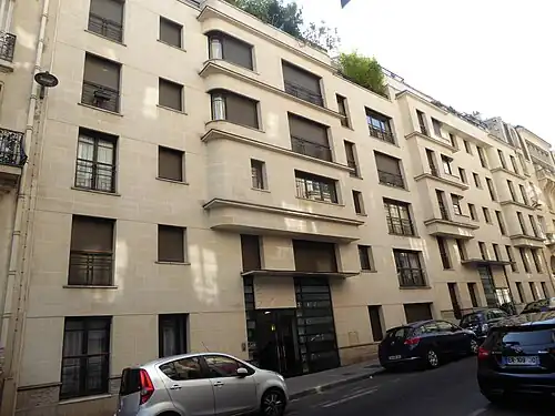 Rue Henri Heine no. 3–5 in Paris by J.J. Ory (2001), a neo-Art Deco building[171]