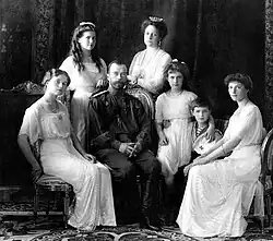 Black-and-white photograph of the Romanovs