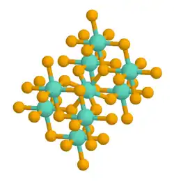A ball-and-stick chemical model of a rutile crystal
