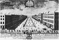 Map of a street flanked with houses on either side, 1750s