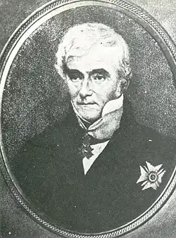 Miniature portrait of Salusbury Davenport in formal dress wearing the star of his knighthood.