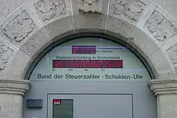 Photo of the German national debt clock at the Berlin headquarters of taxpayer watchdog group Bund der Steuerzahler