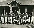 Scotland first rugby team (wearing brown[12]) for the 1st international, v. England in Edinburgh, 1871