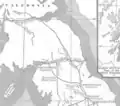 A detail from the same map misattributing Dere Street as "Watling&nbsp;Street"