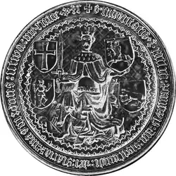 Seal of Sigismund Kęstutaitis with Vytis (Waykimas) in his left hand, 15th century
