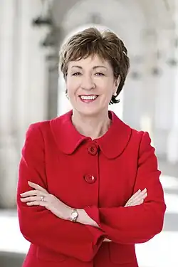 The official portrait of U.S. Senator Susan Collins, taken in 2014.
