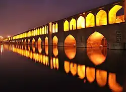 Si-o-se Pol at night, with arches illuminated