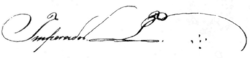 Cursive signed Imperador followed by a script P and 5 dots arranged as a cross