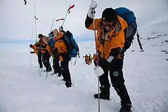 Norwegian People's Aid volunteers participating in a course, here specialising in avalanche search and rescue