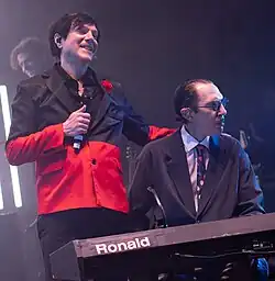 Sparks during a performance at the Royal Albert Hall in London, England, May 29, 2023. From left to right: Russell Mael (vocals) and Ron Mael (keyboards)