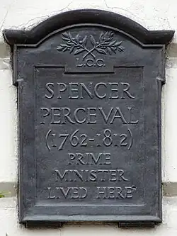 Memorial plaque to Spencer Perceval, in Lincoln's Inn Fields