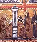 Lucca codex, Liber Divinorum Operum (1163-1173), detail of St. Hildegard von Bingen receiving divine inspiration and writing