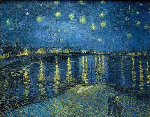 Van Gogh's Starry Night Over the Rhône (1888). Blue used to create a mood or atmosphere. A cobalt blue sky, and cobalt or ultramarine water.