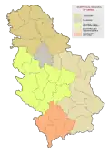 Map of and cities of Southern and Eastern Serbia