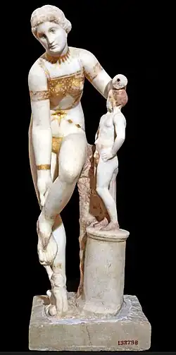 The so-called "Venus in a bikini" statuette from Pompeii, depicting her Greek counterpart Aphrodite, marble with traces of gilding and paint, 1st-century AD, MANN