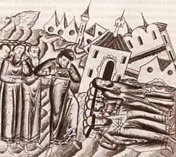 Medieval miniature showing Yaroslav II returning to a destroyed Vladimir