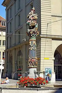 Polychrome Renaissance column of the Kindlifresserbrunnen, Bern, Switzerland, by Hans Gieng, c.1545–1546