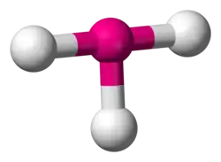 Skeletal model of a planar molecule with a central atom (iodine) symmetrically bonded to three (chlorine) atoms to form a big right-angled 2