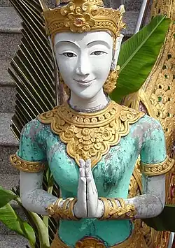 Wai gesture in a Thai temple