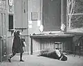A small child discovers the telegraph operator