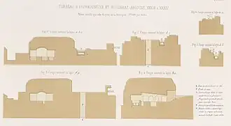 Six cross-sections of Magharet Abloun; the Eshmunazar II sarcophagus is marked 'T'