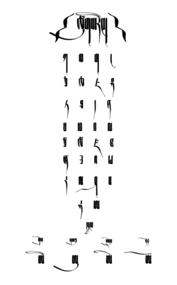 Tibetan Choksat (Alphabet) in Tsugring cursive style