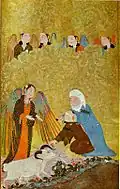 The Angel Hinders the Offering of Isaac. Anthology of Sultan Iskandar, Shiraz 1410.