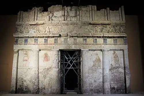 Ancient Greek Doric columns of the Great Tomb of Lefkadia, Mieza, Greece, c.300 BC[18]