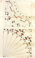 Two-dimensional designs for two quarter-dome muqarnas – as a seashell (top), as a fan (bottom). Topkapı Scroll, 15th century