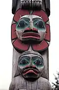 Detail on Raven Stealing the Sun totem pole, Ketchikan, Alaska