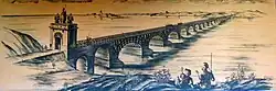 An illustration of Trajan's Bridge, the first span of the Lower Danube (located between modern Serbia and Romania). Constructed by Apollodorus of Damascus between 103 and 105 CE, destroyed 270 AD.