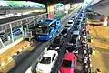 Rapid transit of Transjakarta in Jakarta, separated from heavy traffic