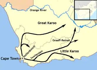 A map of the expansion of the Trekboers (1700–1800)