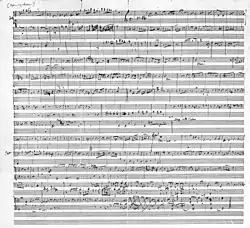A hand-written musical score with thirteen lines each of treble and bass