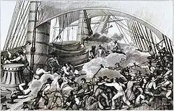 Boarding of Triton by the French corsair Hasard. Engraving by Ambroise-Louis Garneray