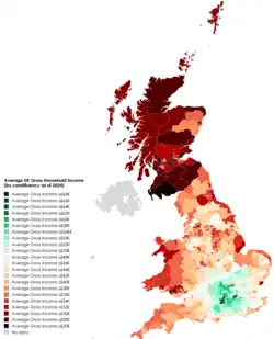 A map of Median Gross Household Income, 2018
