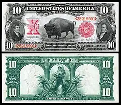 Series 1901 $10 legal tender depicting an American bison