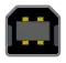 A USB 2.0 Standard‑B receptacle: an 8-millimeter-square opening with chamfered upper corners and a plastic protrusion in the center.