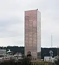 The US Bancorp Tower in Portland, Oregon, also known as "Big Pink", pink granite and windows (1983)