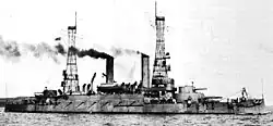 Kearsarge with tall lattice masts