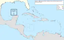 Map of the change to the United States in the Caribbean Sea on June 21, 1884