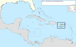 Map of the change to the United States in the Caribbean Sea on May 17, 1932