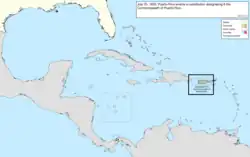 Map of the change to the United States in the Caribbean Sea on July 25, 1952