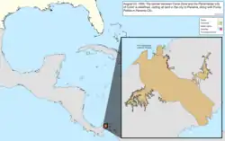 Map of the change to the United States in the Caribbean Sea on August 23, 1955