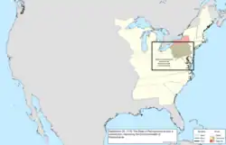 Map of the change to the United States in central North America on September 28, 1776